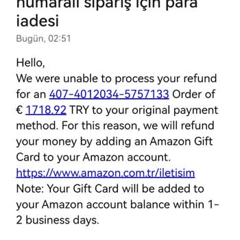 Amazon TR Para İadesi Yapmıyor