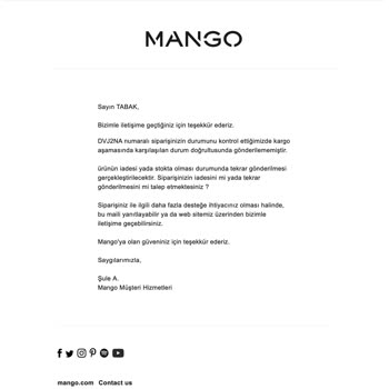 Mango Teslimatı Yapılmayan Ürünün Para İadesi Hk.