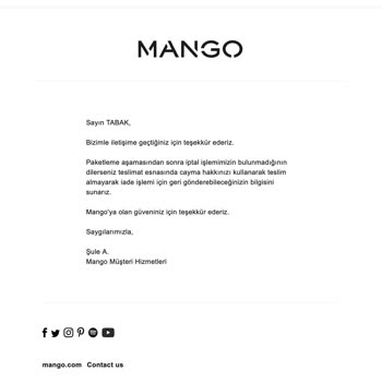 Mango Teslimatı Yapılmayan Ürünün Para İadesi Hk.