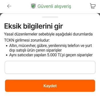 Hepsiburada T. C. Kimlik Numarası Hatası