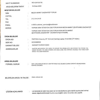 HP Oyuncu Laptopunda Ölü Piksel Sorunu Ve İade Süreci