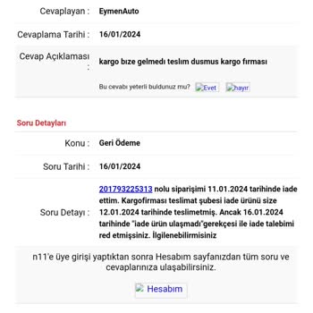 N11 Online Alışveriş Platformunda İade Süreci Sorunları