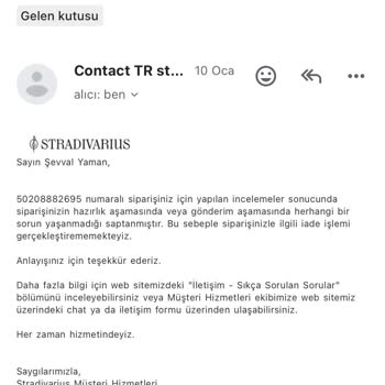 Stradivarius İnternetten Alınan Ürün Teslim Edilmediği Halde Gönderilmiş Olarak Görünüyor