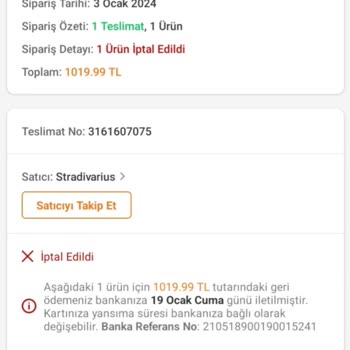 Trendyol Stradivarius 17 Gün Gönderilmeyen Ve İptal Olan Sipariş
