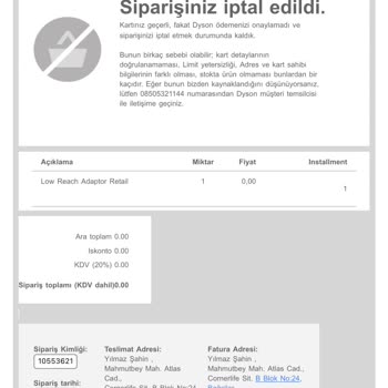 Dyson Bozulan Ürünlerine Sahip Çıkmıyor.