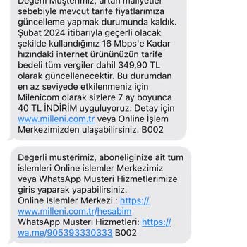 Millenicom Sözleşme Ortasında Fahiş Fiyat Artışı