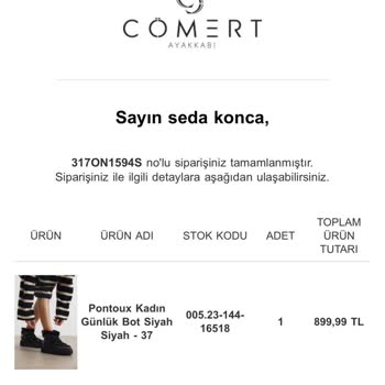 Cömert Ayakkabı (comertshoes.com) Online Alışveriş Sitesinden Sipariş Mağduriyeti