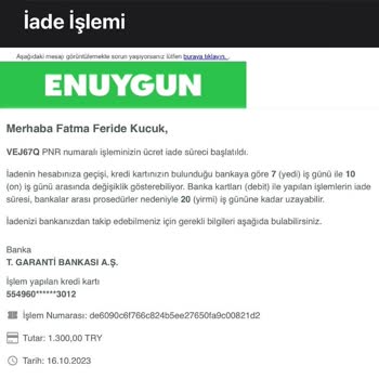 Enuygun.com Kredi Kartı Ade İşlemi