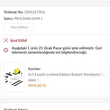 Karcher Satıcısı Siparişimi İptal Etti