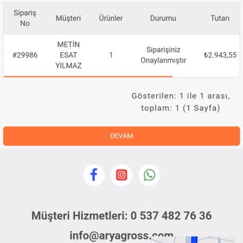 Arya Gross Siparişimi Göndermediler Şikayetçiyim