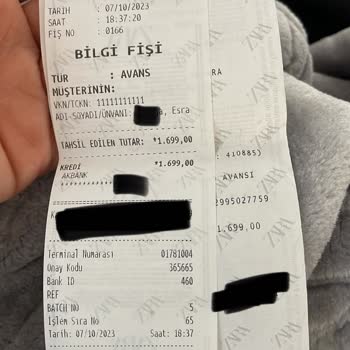Zara Tadilat Fişi Yazması