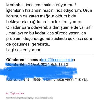 Linense İnceleme İçin Gönderdiğim Ürün İle İlgili Bilgi Verilmiyor