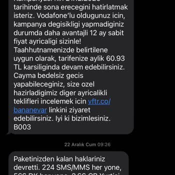 Vodafone Tarafından Tarife Değişimine Zorlandım