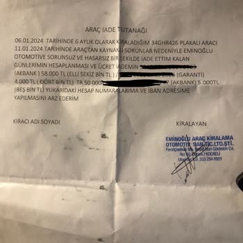 Eminoğlu Otomotiv Araç Kiralama Hüsranı