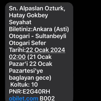 Obilet 1 Saat 15 Dakika Erken Otobüs