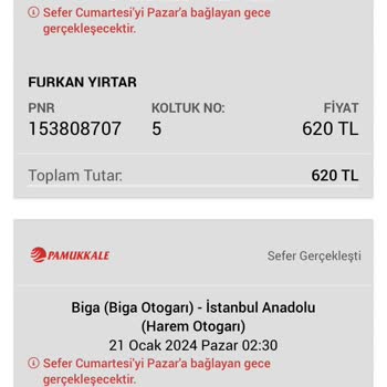Obilet Hata Yazısına Rağmen Bilet Kesildi. Aynı İsime 2 Bilet Kesildi.