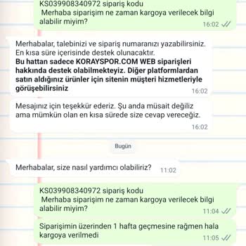Koray Spor Ürünüm Kargoya Verilmiyor