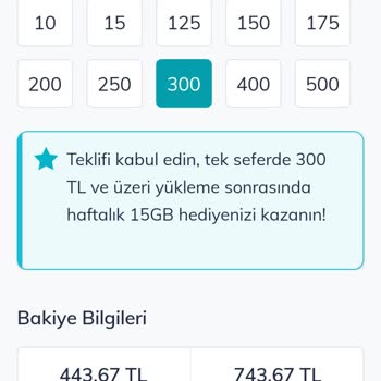 Türk Telekom 300 TL Yüklemeye 15gb