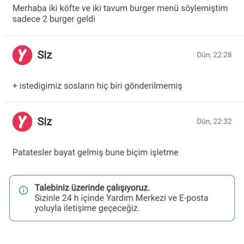 Yemeksepeti Eksik Ürün Gönderilmesi