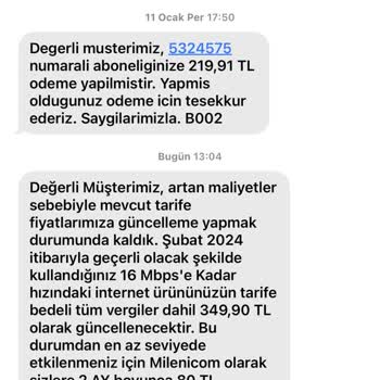 Millenicom Haksız Yere Zam Yapması