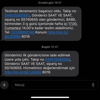 Saat & Saat MNG Kargo'nun Siparişimi Kafalarına Göre İade Etmeleri