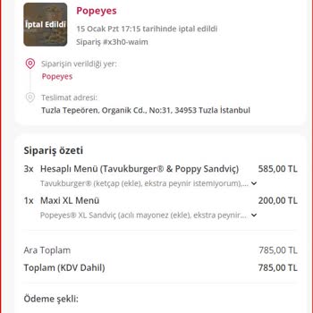 Yemeksepeti Sipariş İptali Sonrası Ödeme İadesinin Yapılmaması