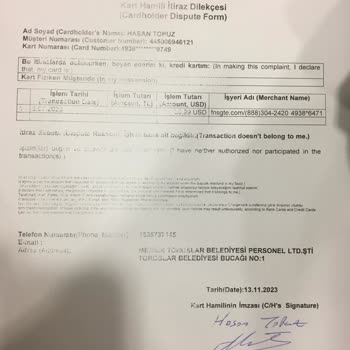 VakıfBank Kredi Kartımdan Bilgim Dışı İşlem Yapıldı İade Talep Ediyorum