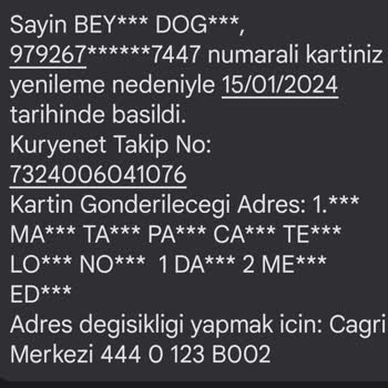 Kuryenet Kredi Kartımı Sisteme Girip Tarafıma Teslim Etmiyor