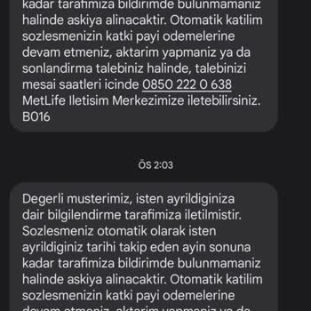 Metlife İşten Ayrıldınız Mesajı