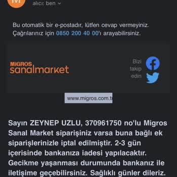 Migros Onayım Dışında Siparişimin İptal Olması