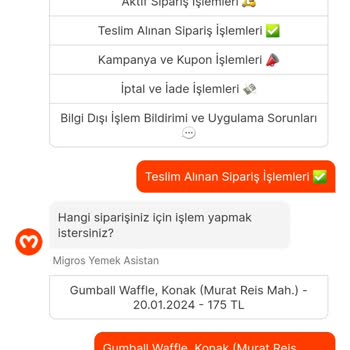 Migros Yemek İade Ve Temin Sağlamıyor.