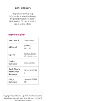 Quick Sigorta Değer Kaybı Başvuruma Dosya Açmıyor.