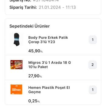 Migros Verdiğim Sipariş Gelmedi