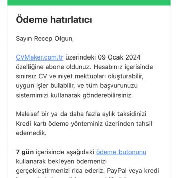 Cvmaker.com.tr CV Oluşturma Hizmetinde Yaşanan Ücret Sorunu