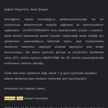 Madame Coco Para İademi Yapmıyor