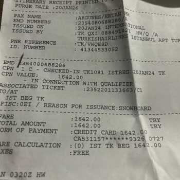 THY Kayak Ve Snowboard Ekipman Ücreti Sorunu.