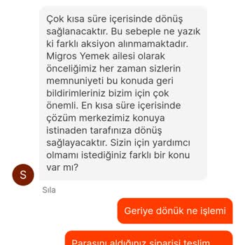 Köfteci Yusuf Teslimat Yapmayıp Para İadesi Yapmıyor.