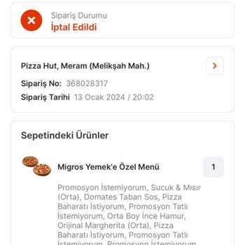 Migros Yemek Keyfi Sipariş İptali