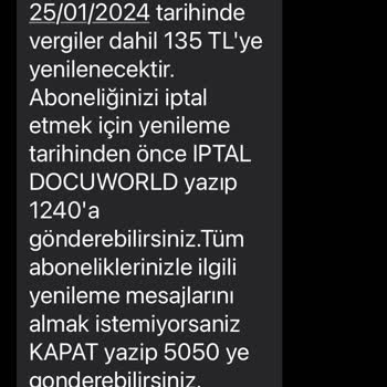 Vodafone 1240 Dan Gelen Abonelik Mesajı