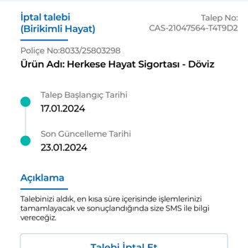 Anadolu Hayat Emeklilik İptal Talebi Şikayet