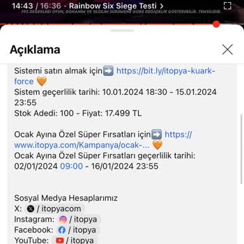 İtopya Bilgisayar İtopya Dan Aldığım Sistem Özellikleri Çalışmıyor.