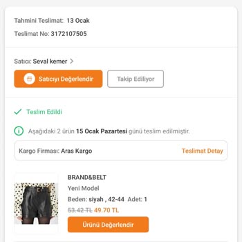 Aras Kargo Teslim Edildi Gösterdiğiniz Ürünüm Teslim Edilmedi.