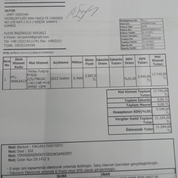 Lastikcim.com'un Fatura Konusunda Sorumsuzluğu