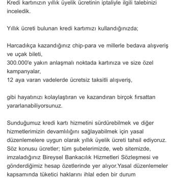 Akbank Kredi Kartı Yıllık Kart Ücreti İade Talebi