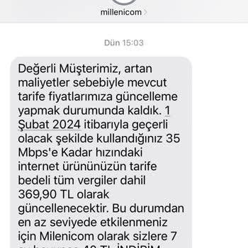 Millenicom Fahiş Fiyat Arttırdı