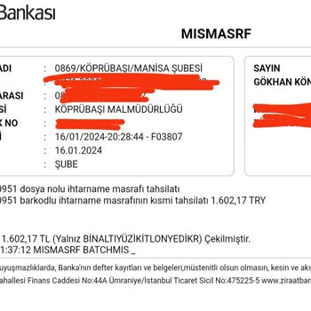Ziraat Bankası İhtarname Ücreti. 1600 TL