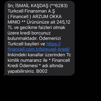 Turkcell Operatörün Kredi Borcu Bildirimindeki Hata