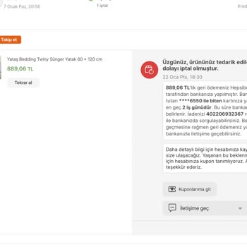 Yataş Çevrimiçi Alışveriş Platformunda Satıcı Tarafından Sipariş İptali Ve Mağduriyet