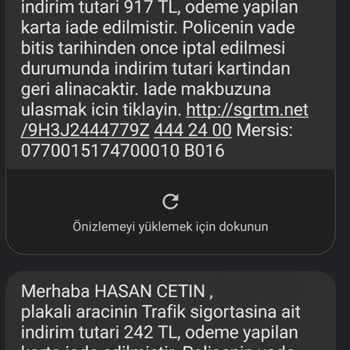 Sigortam.net İndirim İadesini Yapmıyor