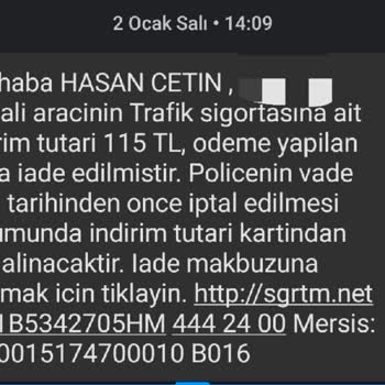 Sigortam.net İndirim İadesini Yapmıyor